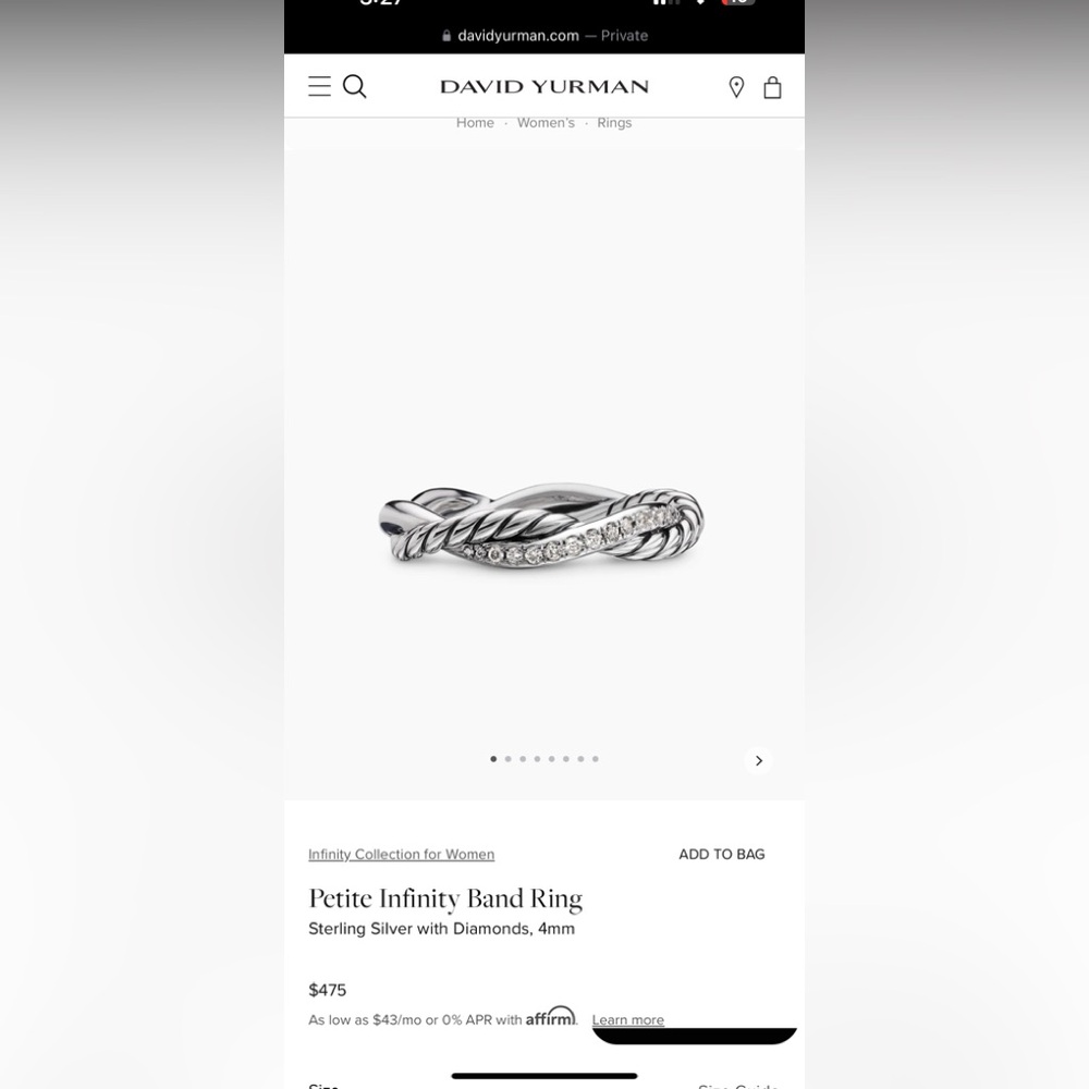 DAVID YURMAN Petite Infinity Band Ring with Diamonds